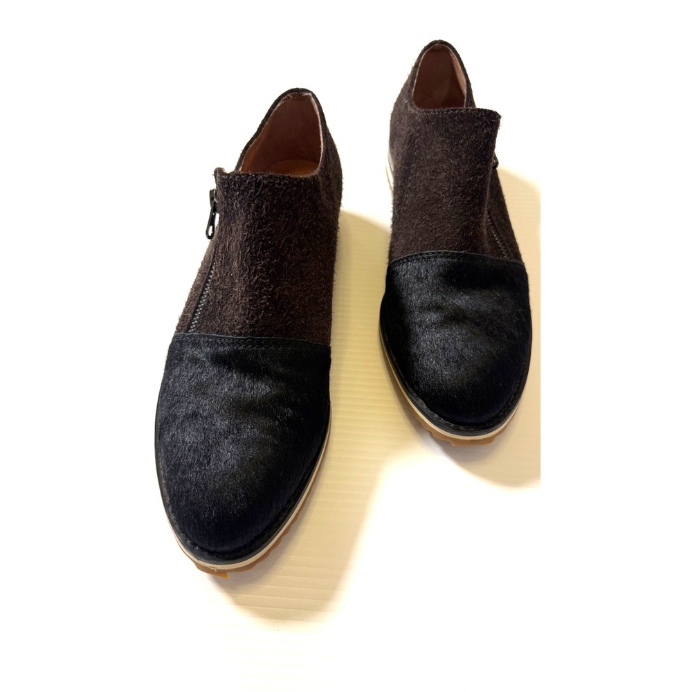 All Black Haircalf Leather Zip Oxford Shoes Womens EU 41 US 10 Lug Sole Black
